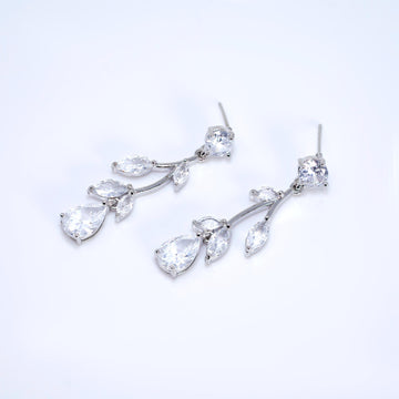 Swarovski Crystal Flower Vine Leaves Earrings, Long Bridal Jewelry, Bridal Earrings And Necklace, Statement Earrings Cz Necklace Set.